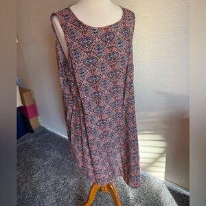 Ellos Geometric Print Sleeveless Midi Dress - Orange and Blue